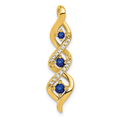14k yellow gold real diamond and 26 sapphire 3 stone twisted chain slide pm5264 sa 008 ya