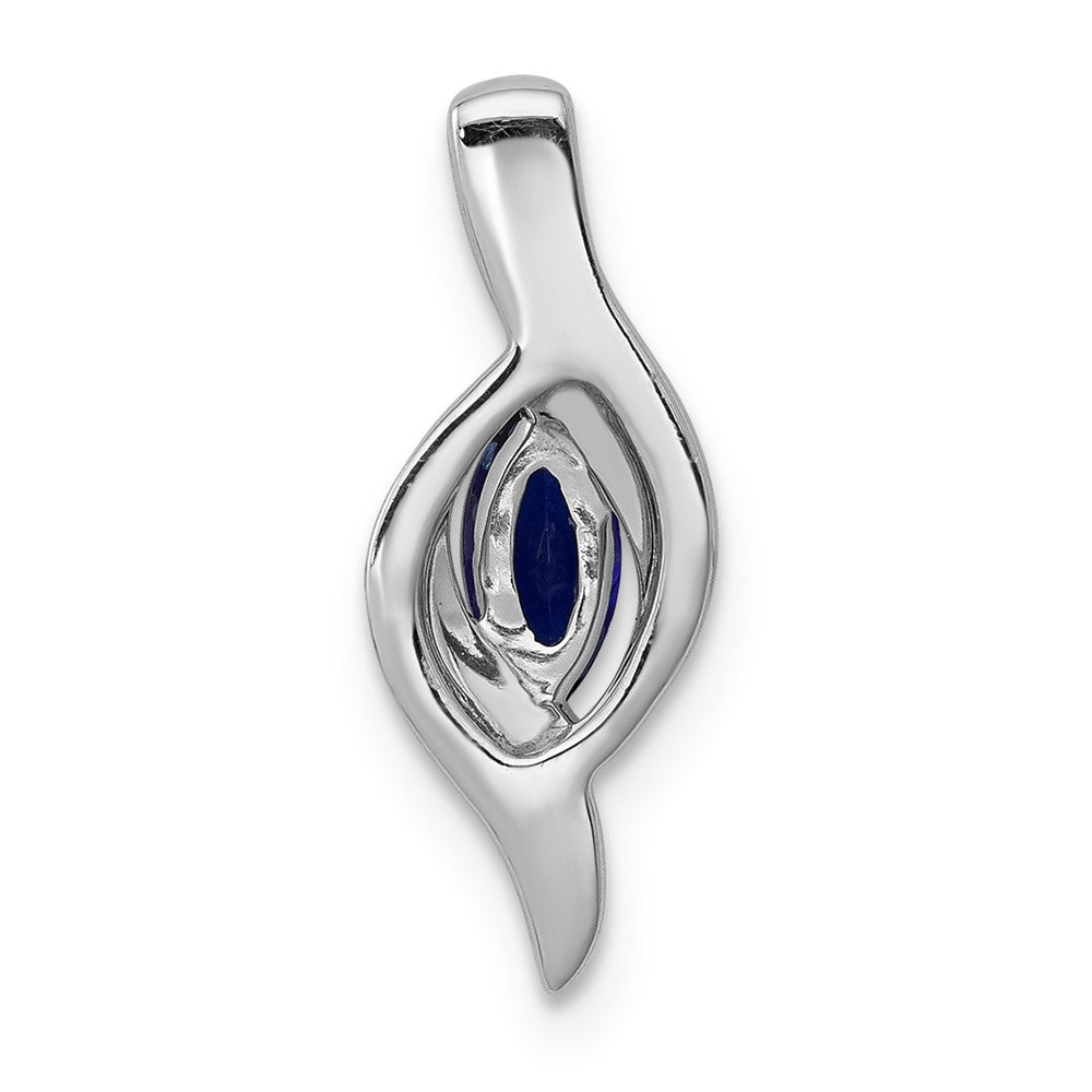 Solid 14k White Gold Simulated CZ and Marquise .29 Sapphire Pendant