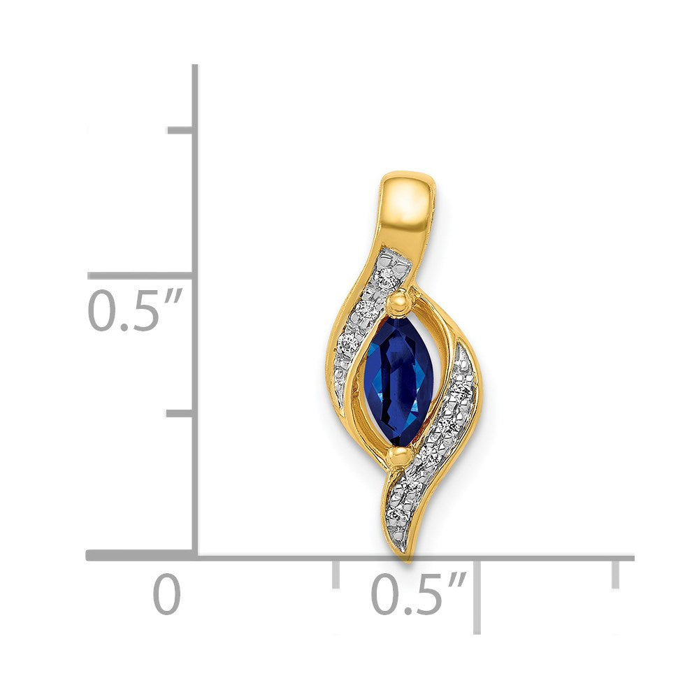 Solid 14k Yellow Gold Simulated CZ and Marquise .29 Sapphire Pendant
