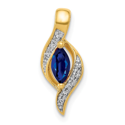 Solid 14k Yellow Gold Simulated CZ and Marquise .29 Sapphire Pendant