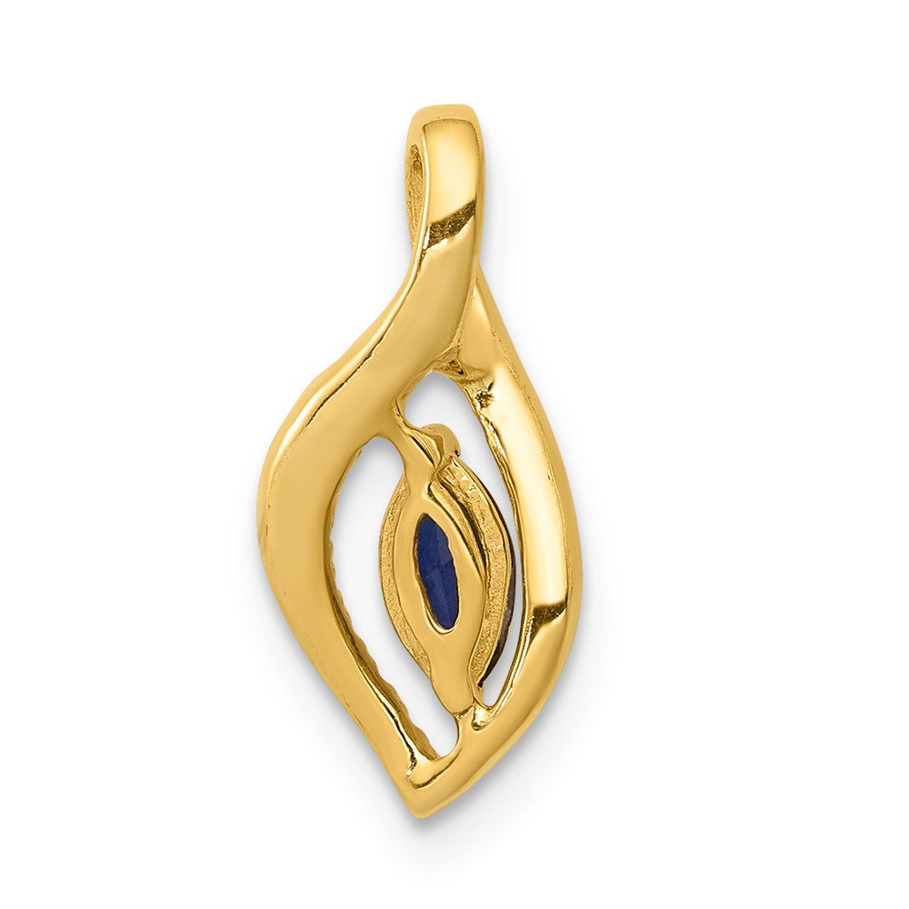Solid 14k Yellow Gold Simulated CZ and Marquise .37 Sapphire Pendant