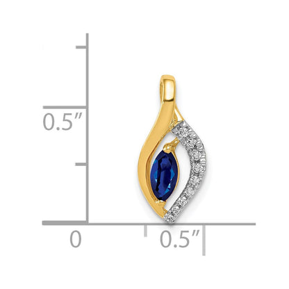 Solid 14k Yellow Gold Simulated CZ and Marquise .37 Sapphire Pendant