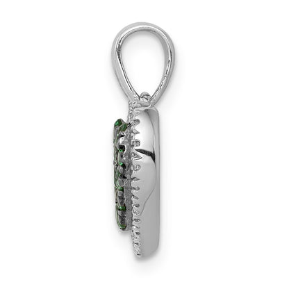 Solid 14k White Gold w/BlacK Rhodium Simulated CZ Simulated/Simulated Emerald Heart Pendant