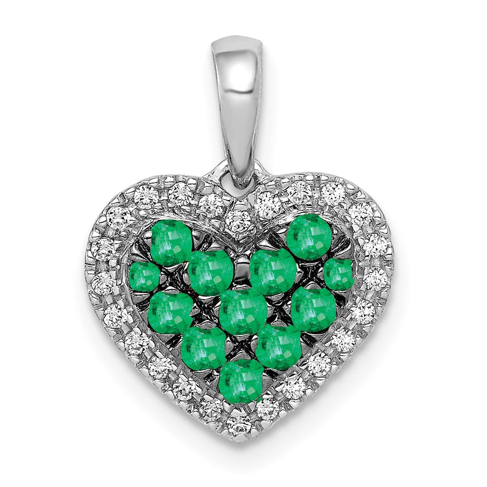 14k white gold w black rhodium real diamond emerald heart pendant pm5268 em 013 wa