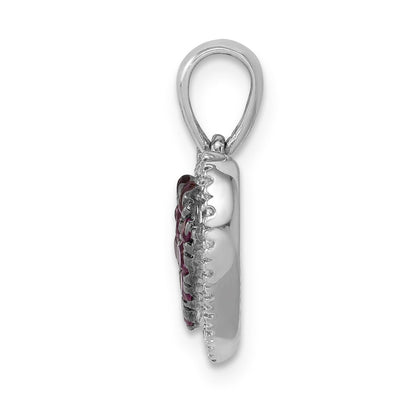 Solid 14k White Gold w/BlacK Rhodium Simulated CZ Simulated/.31 Ruby Heart Pendant