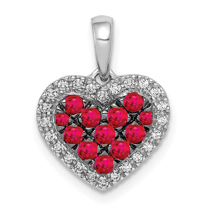 Solid 14k White Gold w/BlacK Rhodium Simulated CZ Simulated/.31 Ruby Heart Pendant