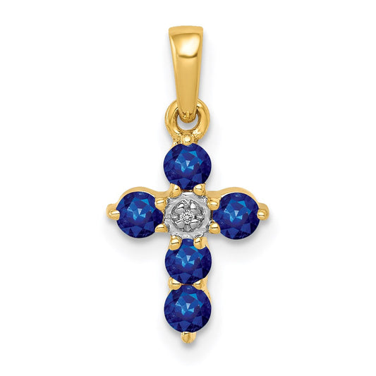 14k yellow gold sapphire and real diamond cross pendant pm5269 sa 003 ya