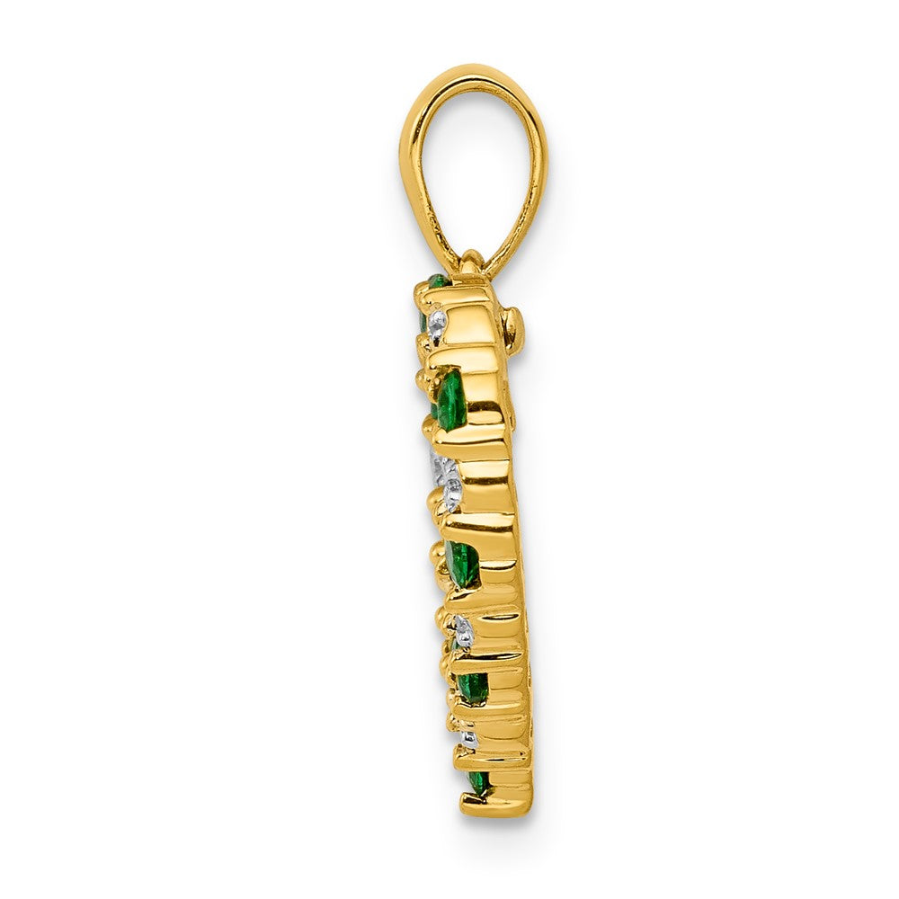 Solid 14k Yellow Gold Simulated CZ and Emerald Heart Pendant