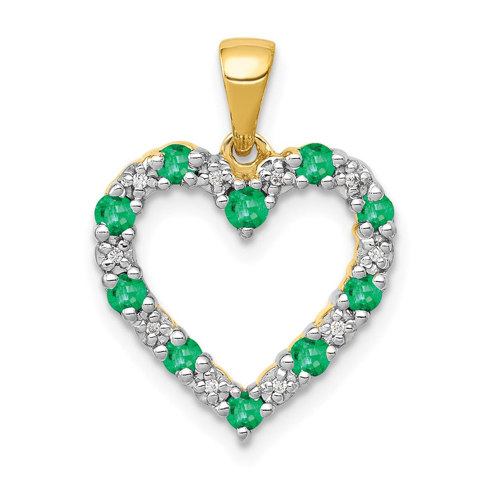 14k yellow gold real diamond and emerald heart pendant pm5270 em 003 ya