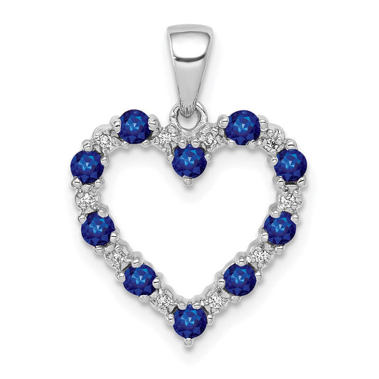 14k white gold real diamond and sapphire heart pendant pm5270 sa 003 wa