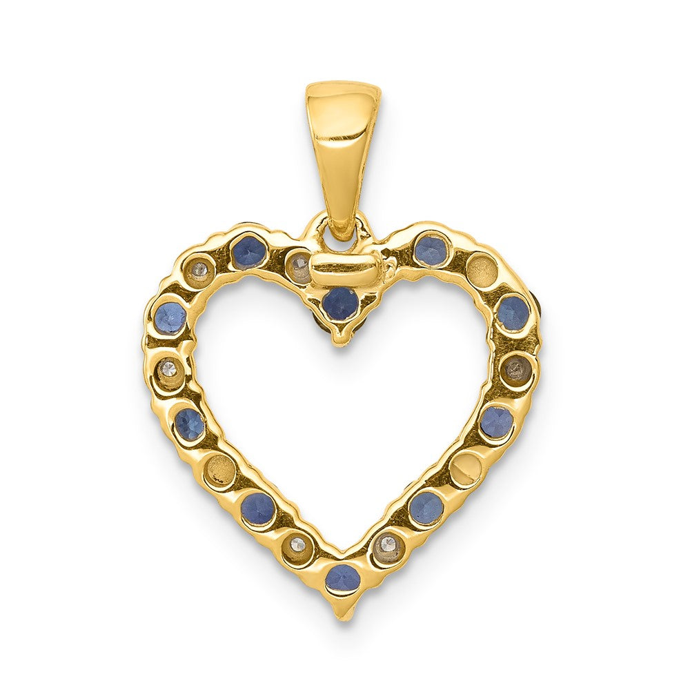 Solid 14k Yellow Gold Simulated CZ and Sapphire Heart Pendant