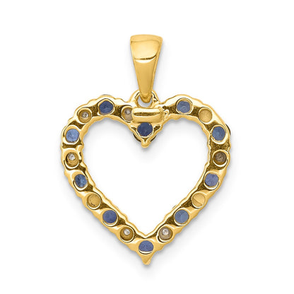 Solid 14k Yellow Gold Simulated CZ and Sapphire Heart Pendant