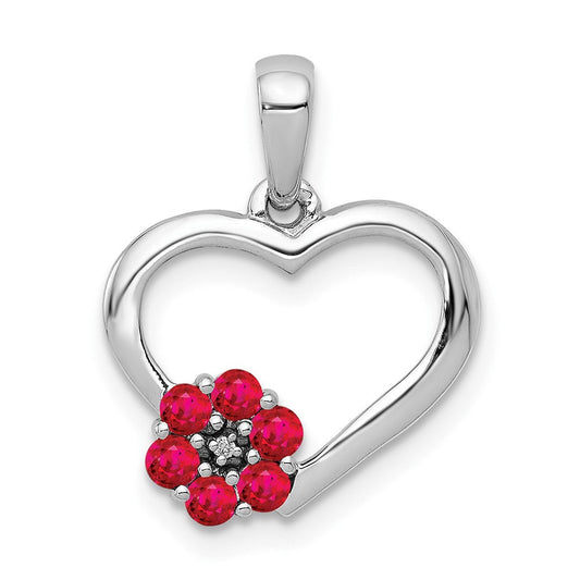10k white gold real diamond and ruby heart w flower pendant pm5271 ru 003 1wa