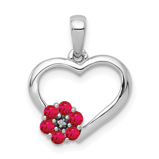 14k white gold real diamond and ruby heart w flower pendant pm5271 ru 003 wa