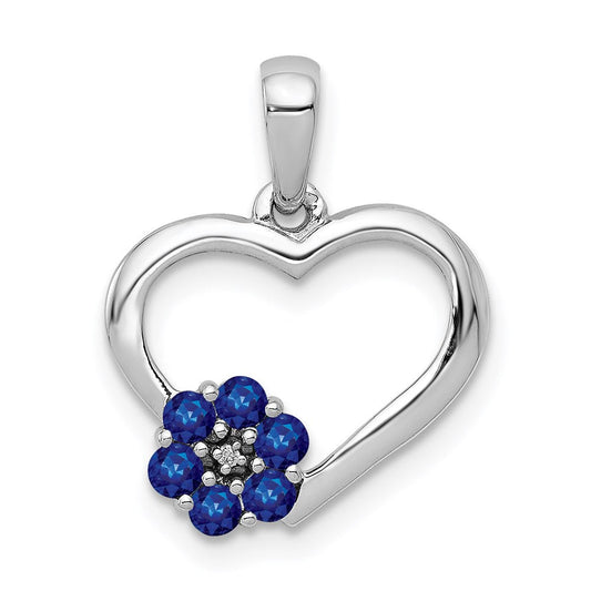 14k white gold real diamond and sapphire heart w flower pendant pm5271 sa 003 wa