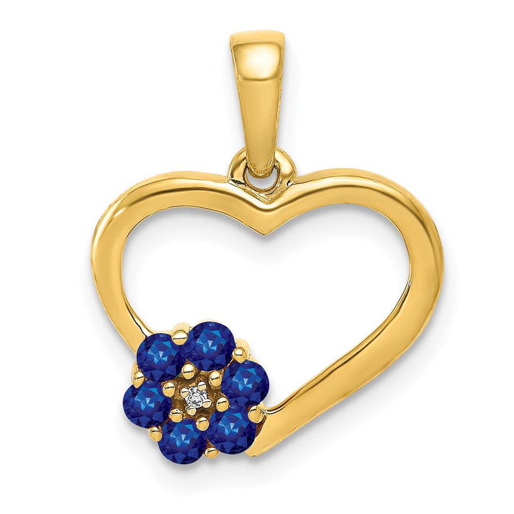14k yellow gold real diamond and sapphire heart w flower pendant pm5271 sa 003 ya