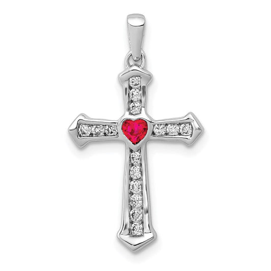 14k white gold ruby and real diamond heart cross pendant pm5272 ru 020 wa
