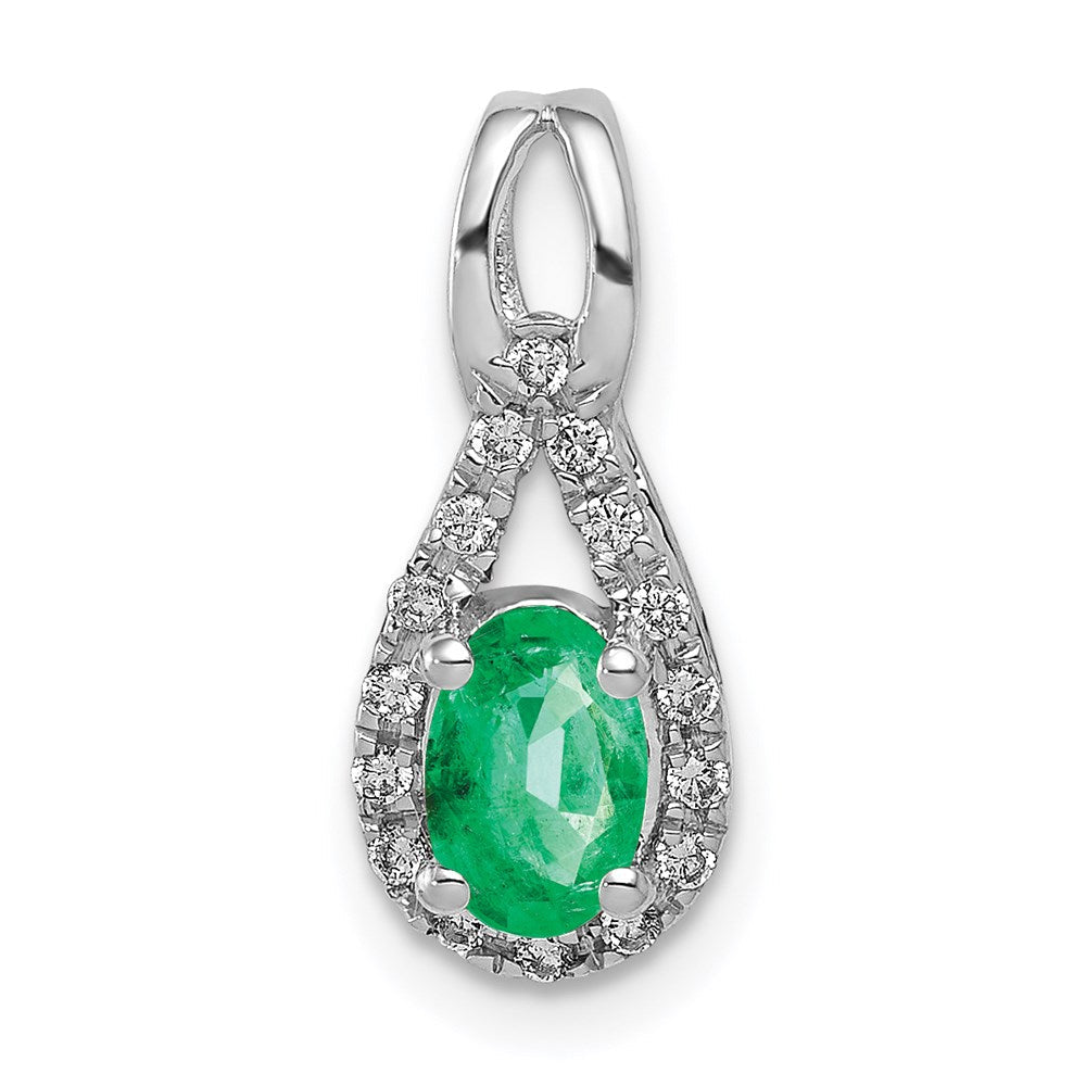 14k white gold teardrop real diamond and oval emerald pendant pm5283 em 010 wa