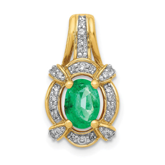 14k yellow gold fancy real diamond and oval emerald pendant pm5284 em 020 ya