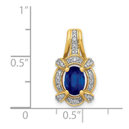 Solid 14k Yellow Gold Simulated CZ and Sapphire Fancy Oval Pendant