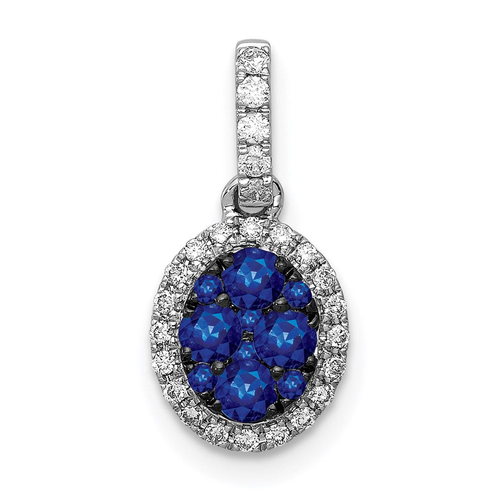 14k white gold real diamond and 32 blue sapphire halo pendant pm5285 sa 013 wa