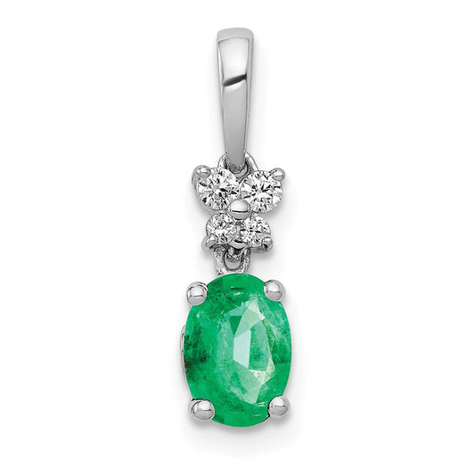 14k white gold real diamond and oval emerald pendant pm5286 em 008 wa