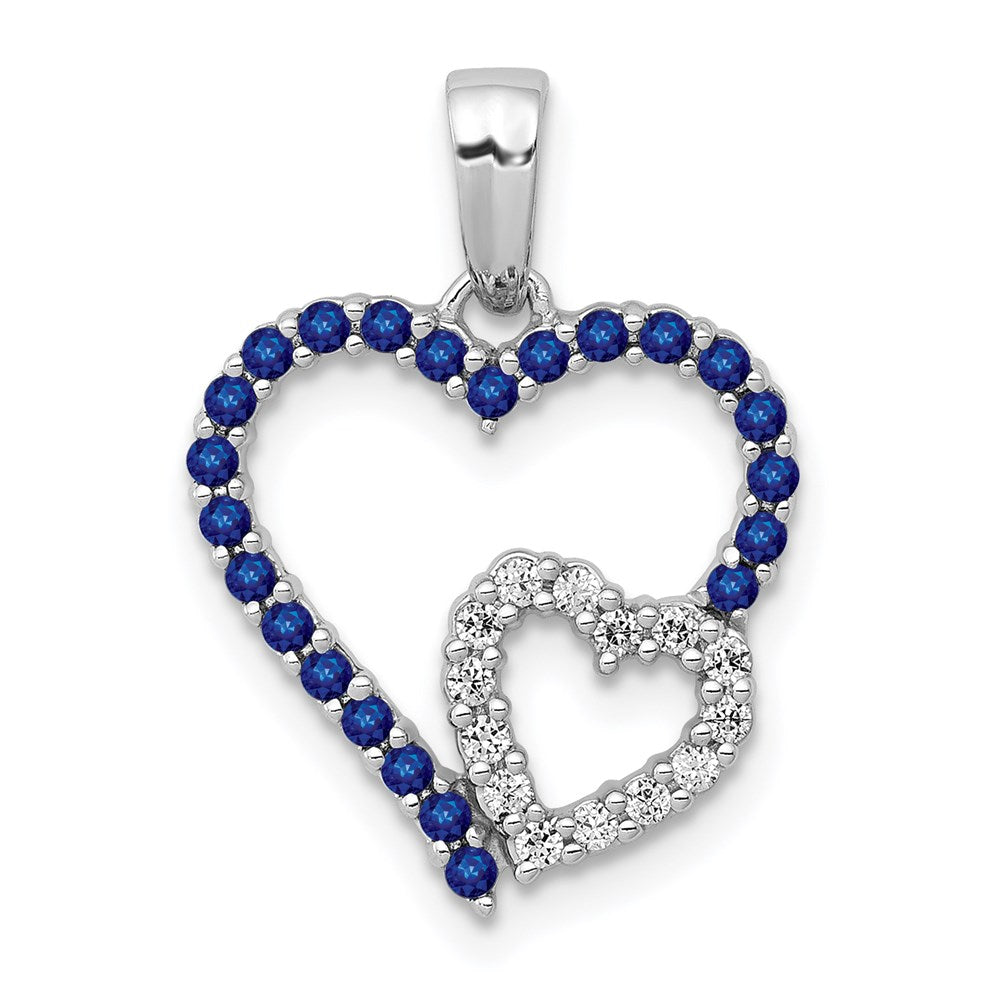 14k white gold real diamond and sapphire double heart pendant pm5289 sa 010 wa