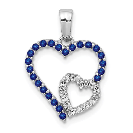 14k white gold real diamond and sapphire double heart pendant pm5289 sa 010 wa