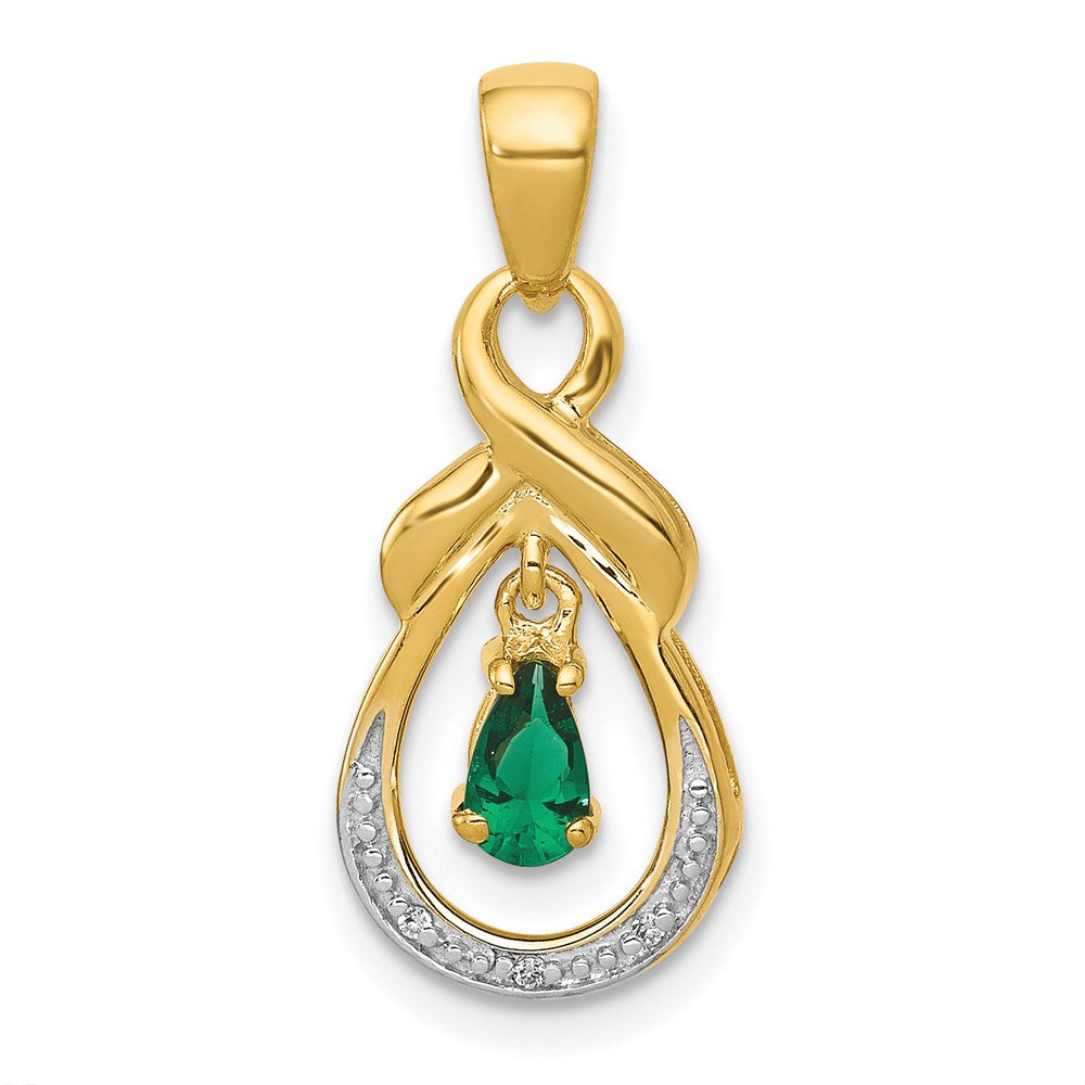 14k yellow gold pear emerald and real diamond pendant pm5291 em 001 ya