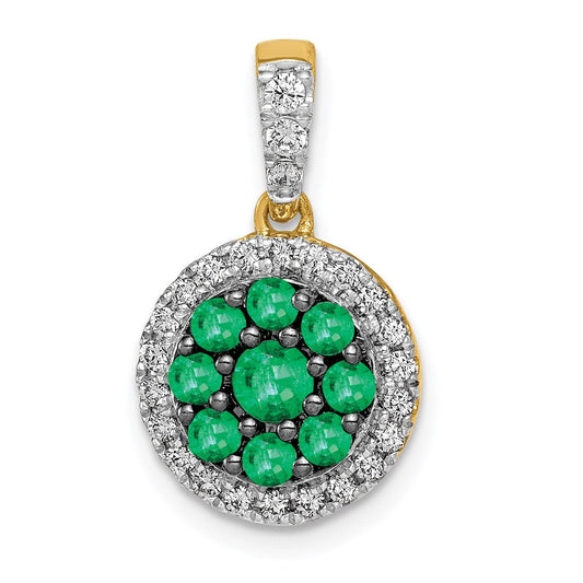 14k yellow gold halo real diamond and emerald circle pendant pm5292 em 025 ya