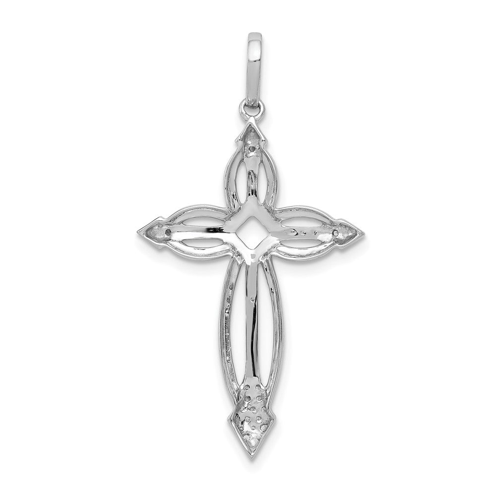 Solid 14k White Gold 1/3ct. Simulated CZ Fancy Cross Pendant
