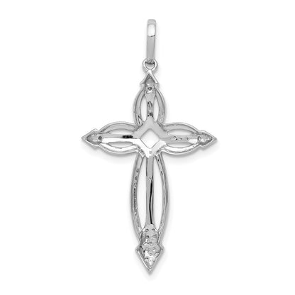Solid 14k White Gold 1/3ct. Simulated CZ Fancy Cross Pendant