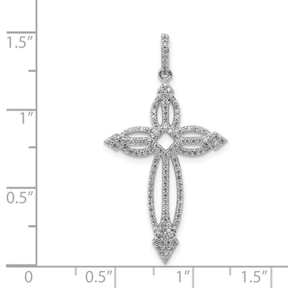 Solid 14k White Gold 1/3ct. Simulated CZ Fancy Cross Pendant