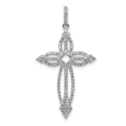 Solid 14k White Gold 1/3ct. Simulated CZ Fancy Cross Pendant