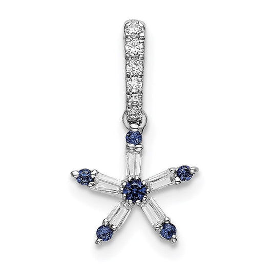 14k white gold blue sapphire and real diamond star pendant pm6614 sa 010 wa