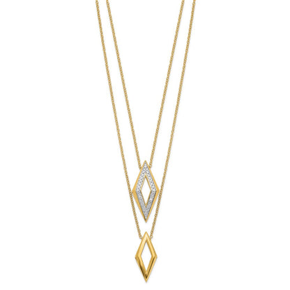14k yellow gold polished fancy double strand real diamond 16in necklace pm6825 019 ya