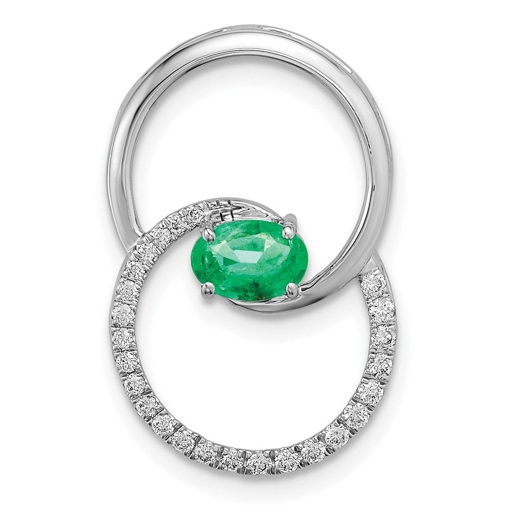 14k white gold emerald double circle real diamond chain slide pm6831 em 015 wa