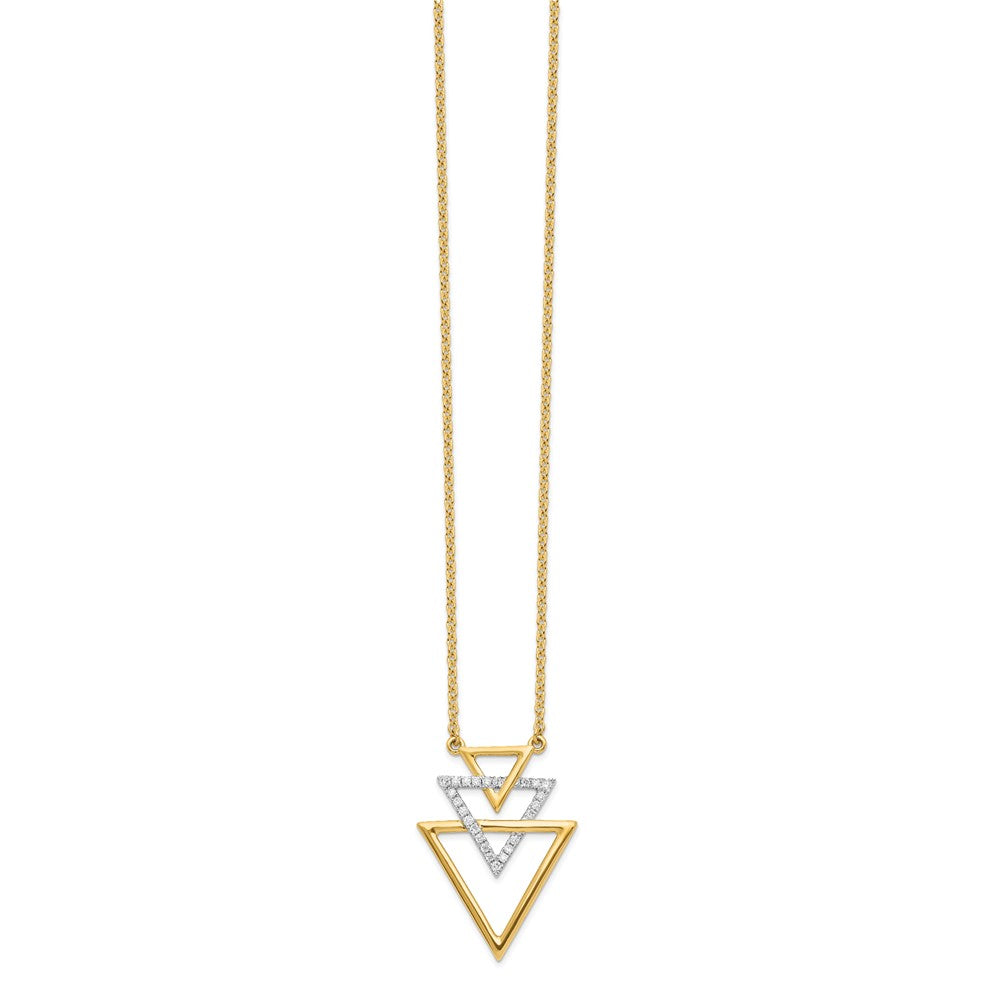 14k yellow gold polished triple stacked triangle real diamond 18in necklace pm6834 016 ya
