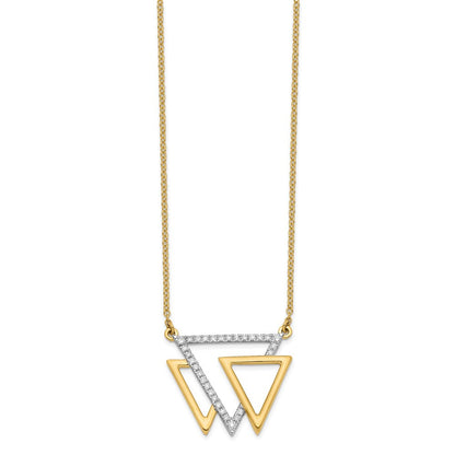 14k yellow gold polished triple triangle real diamond 18in necklace pm6837 020 ya