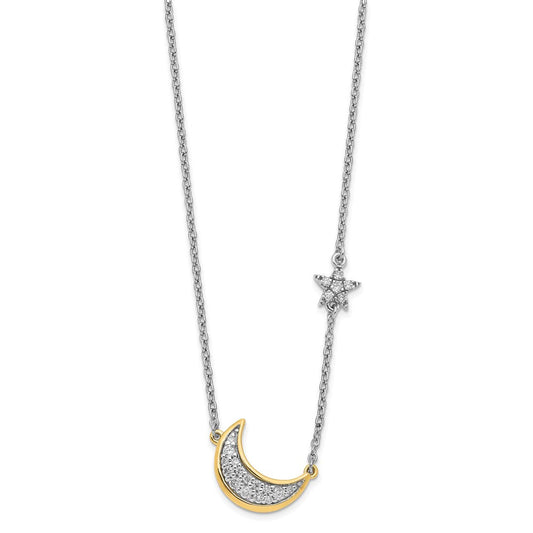 14k two tone gold moon w star real diamond 18in necklace pm6848 016 wya