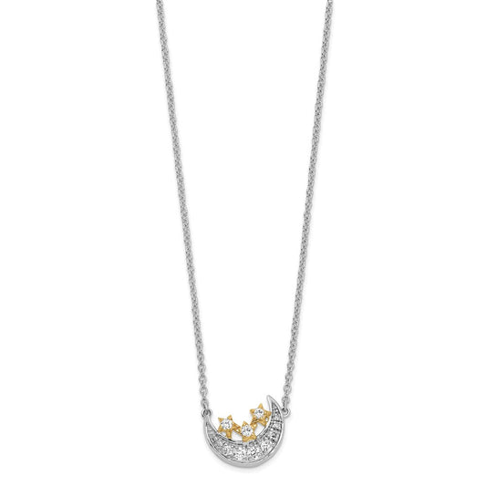14k two tone gold moon w 3 stars real diamond 18in necklace pm6850 019 wya