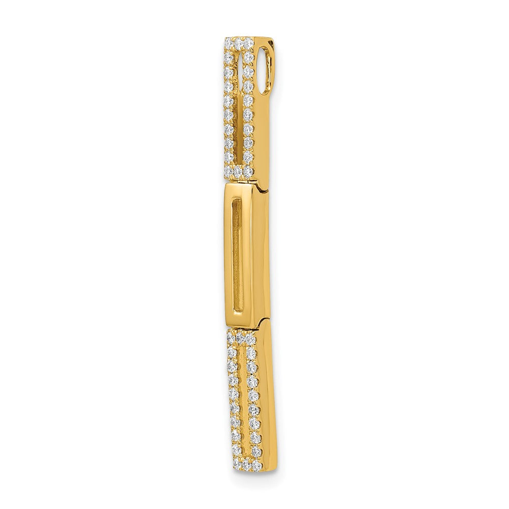 Solid 14k Yellow Gold Polished Rectangle LinK Simulated CZ Chain Slide Pendant