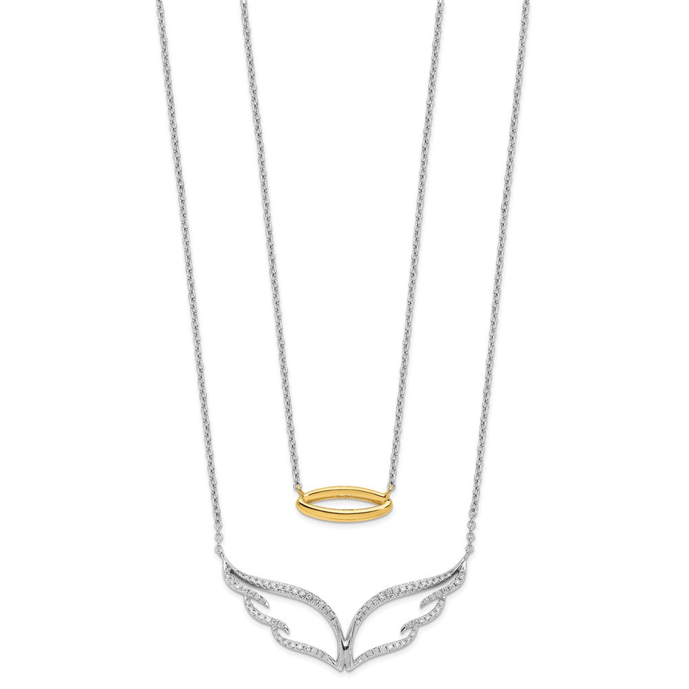 14k two tone gold real diamond wings w halo double strand 18in necklace pm6859 025 wya