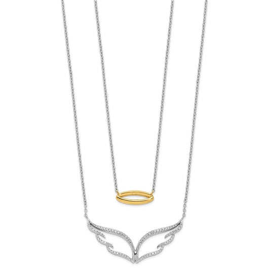14k two tone gold real diamond wings w halo double strand 18in necklace pm6859 025 wya