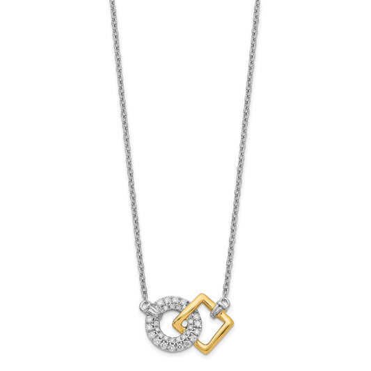 14k two tone gold polished real diamond circle and square 18in necklace pm6879 016 wya