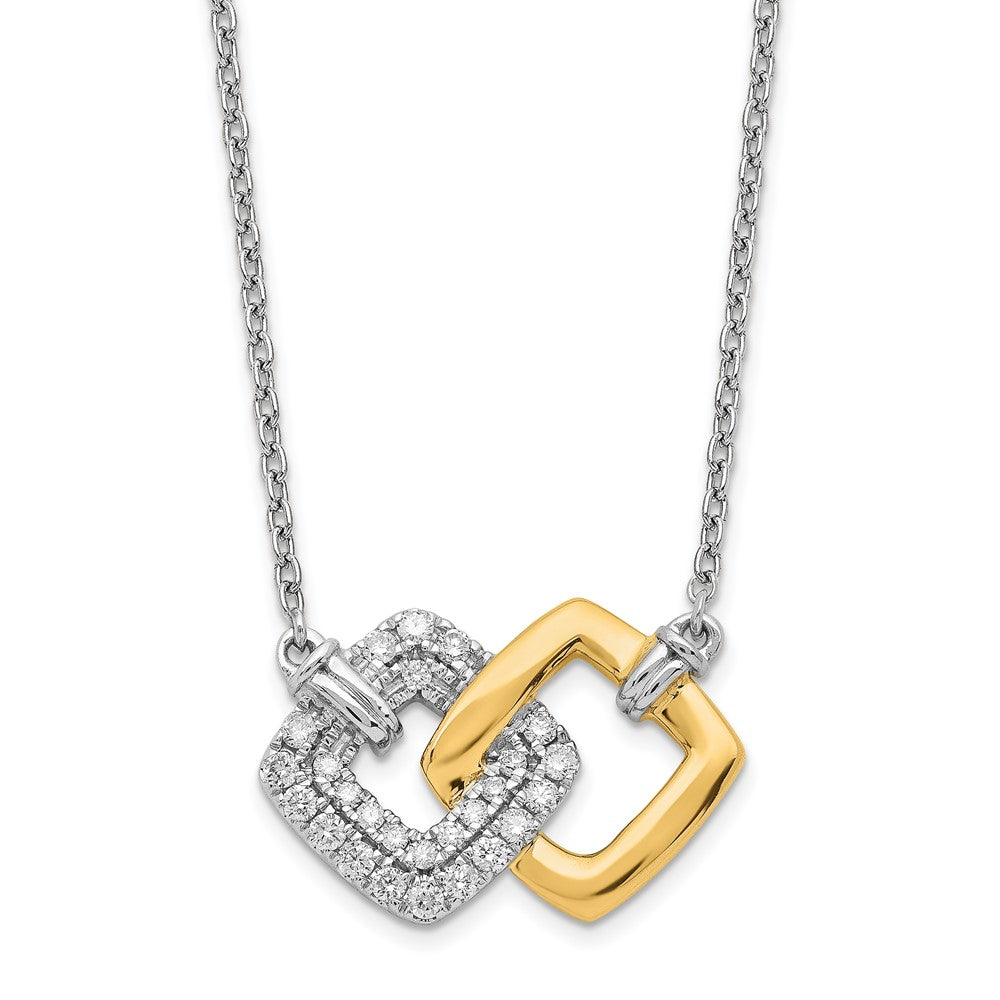 14k two tone gold polished real diamond double square 18in necklace pm6881 020 wya