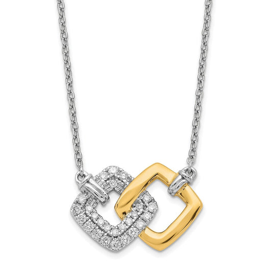 14k two tone gold polished real diamond double square 18in necklace pm6881 020 wya