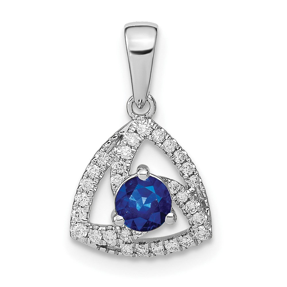 14k white gold real diamond and blue sapphire triangle pendant pm6898 sa 010 wa