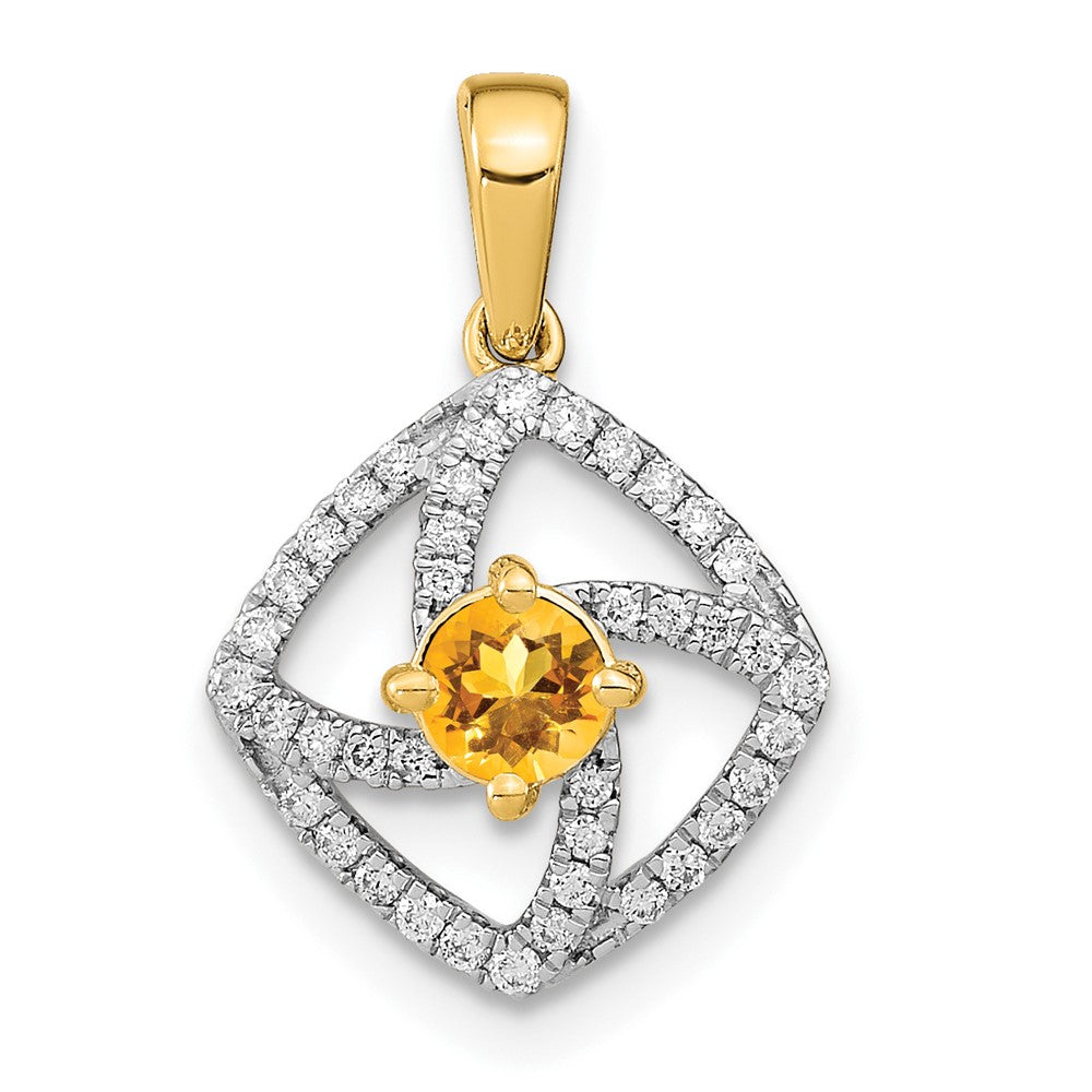 14k yellow gold polished real diamond and citrine square pendant pm6900 ci 014 ya