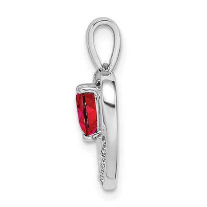 Solid 14k White Gold Simulated Ruby and CZ Heart Pendant